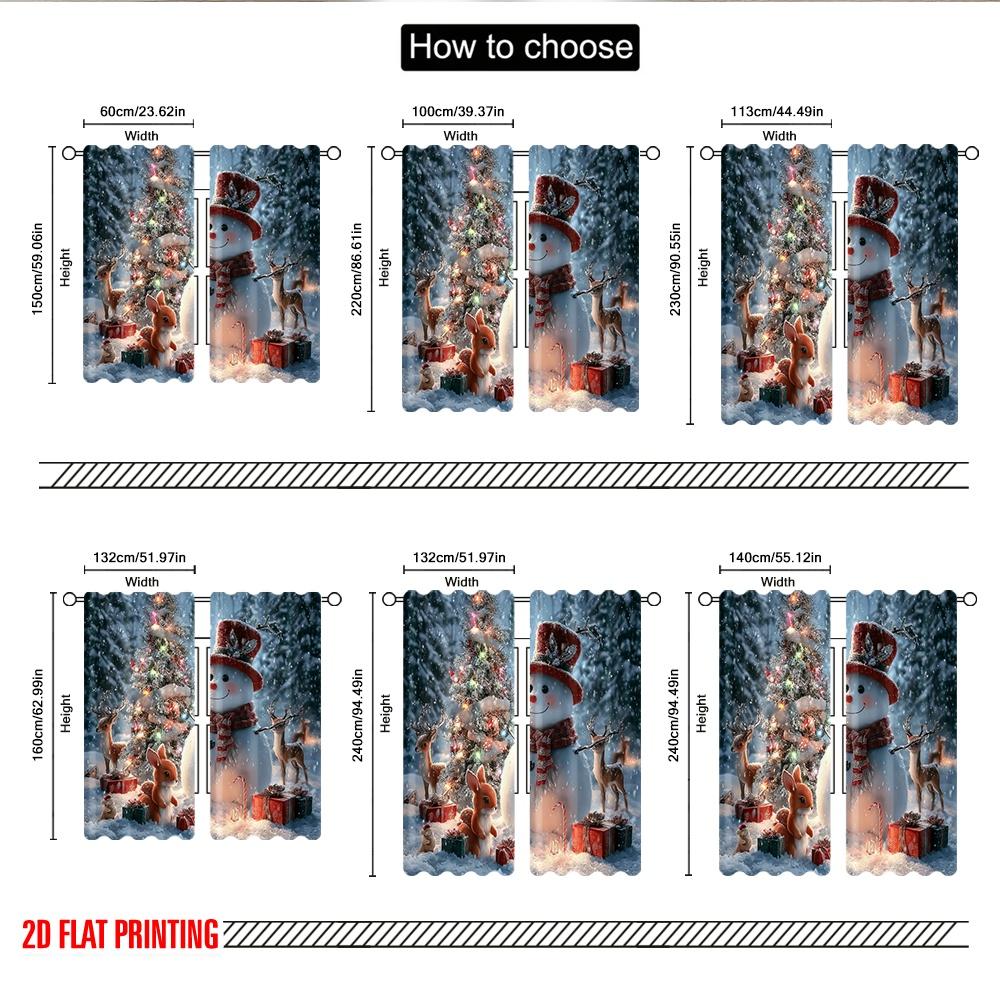 2pcs 2D Flat Printing Christmas Curtains Candy Cane Gingerbread Snowmen and Squirrels Digital Printed Polyester Drapes Festive