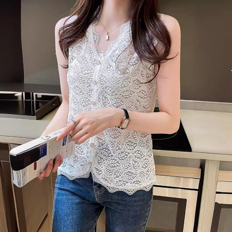 

Модный кружевной жилет без рукавов для женщин, летний костюм с V-образным вырезом и небольшой майкой под топом, майки и топы 3XL белый