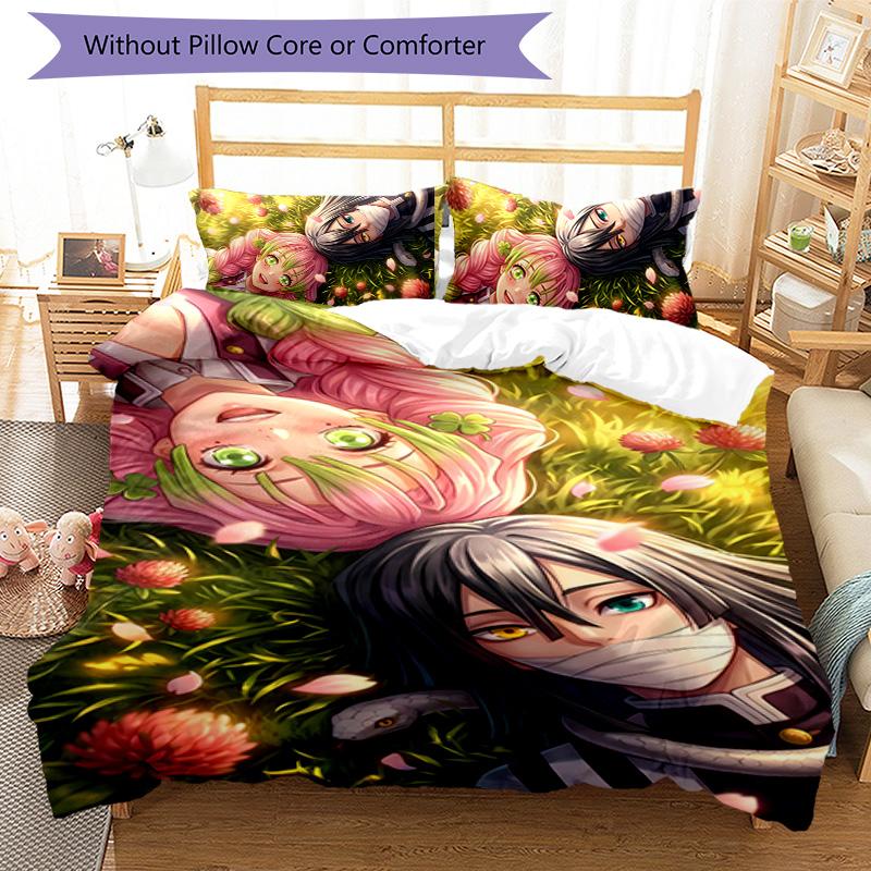 Mitsuri & Iguro 3pcs Bedding Set Duvet Cover Closure Includes 1 Duvet Cover & 2 Pillowcases for All Seasons Bedroom Home Dorm Decor