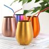 New Stainless Steel Wine Cup With Straw Single Layer Metal Drinking Mug Multifunction 500Ml Big Belly Cup Outdoor Drinkware