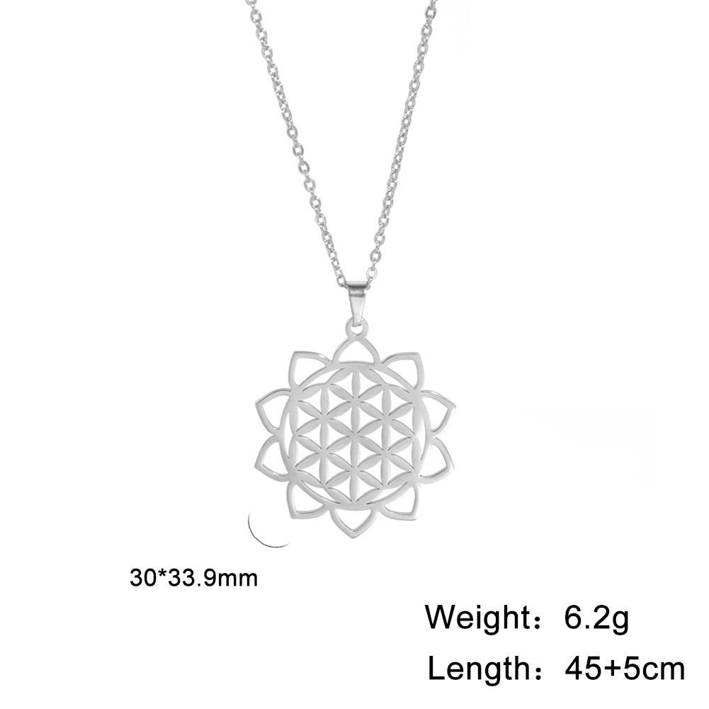 Flower of Life Sacred Geometry Necklace Stainless Steel Mandala Neck Chain Women Men Viking Vintage Universal Spiritual Jewelry