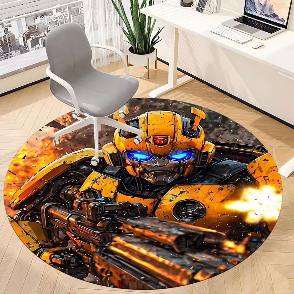 1pcTransformer Bumblebee Office Round Area Rug, Indoor Mat Suitable For Office, Under Office Chairs Bedroom Living Room Home Decor, Room Deco176