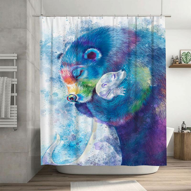 

Whimsical Bear Family Shower Curtain Watercolor Print In Blue, Purple Green With White Baby Bears Size 180Cm X 245Cm (71 X96 ) W60H190(CM)-1 Pcs