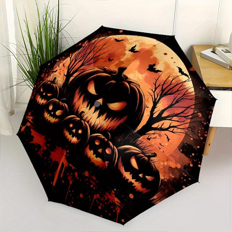

1pc Scary Pumpkin Automatic Opening and Closing Umbrella - Lightweight 3-Fold Design, Suitable for Fans, Travel, Daily Use - Official Product, In