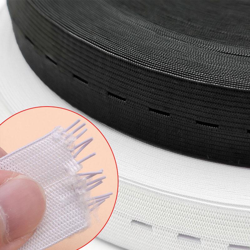 5/2Meters Elastic Sewing Bands Black White Flatback Sewing Bands with Buttonhole Knit Stretch Belt for Sewing Craft DIY Supplies