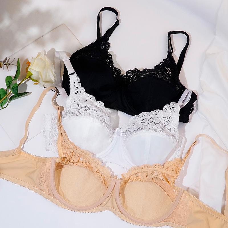 Ultra Thin Push-Up Bra for Women 36-46 Plus Size Underwire Lace Bralette Big Cup Solid Color
