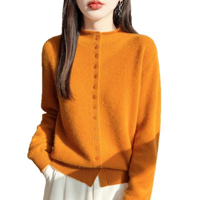 Autumn And Winter New Women'S Wool Sweater Cardigan Stand-Up Collar Jacket Loose Thickened Long-Sleeved Sweater Top Knitted Sweater Versatile