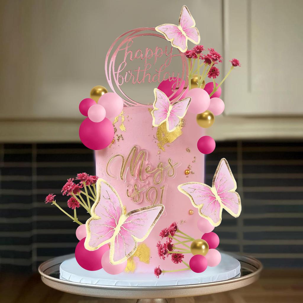 Grüne Kugeln Kuchenaufsatz Schmetterling Kuchendekorationen Happy Birthday Kuchenaufsatz für Hochzeit Babyparty Gänseblümchen Geburtstag