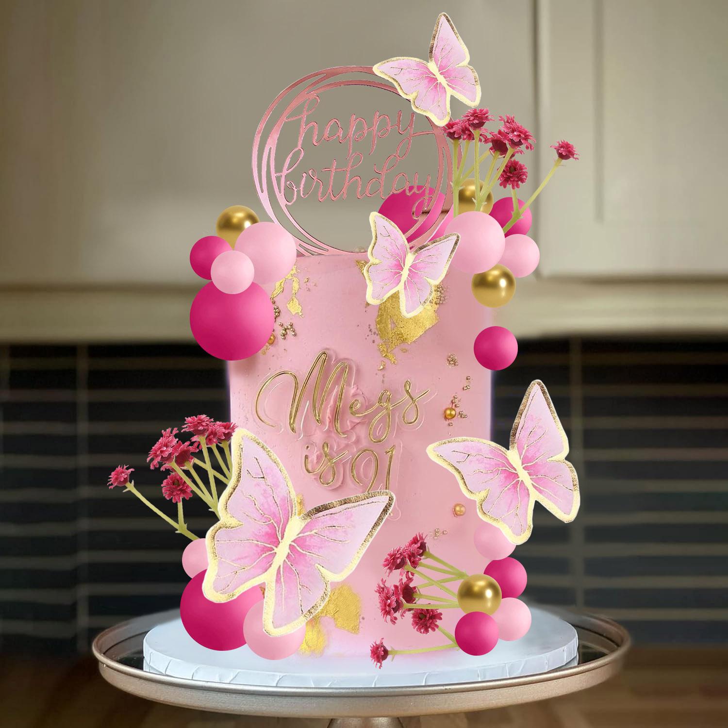 Green Balls Cake Topper Butterfly Cake Decorations Happy Birthday Cake Topper for Wedding Baby Shower Daisy Flower Birthday