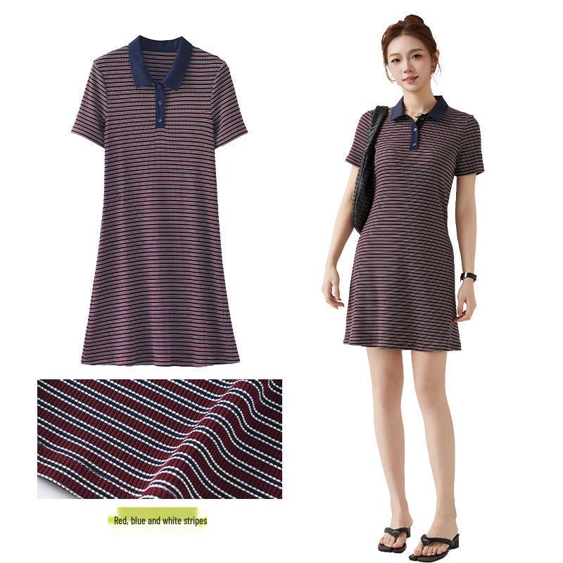 

Women s Antibacterial Lyocell Striped T-Shirt Dress with Lapel XL (125-145 jins)