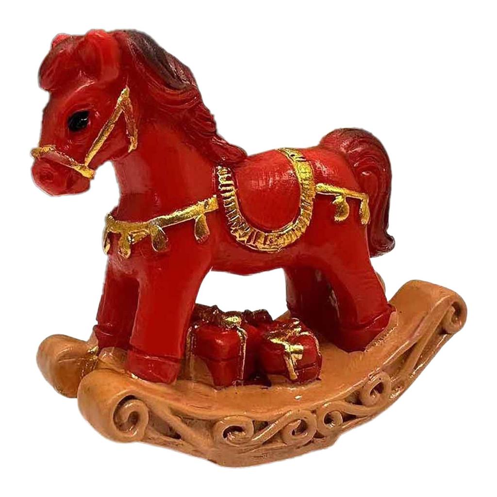 Small Christmas Rocking Horse Decor Home Ornament Desk Figure Resin Animal Statue for New Year Birthday Hotel Cabinet Wedding