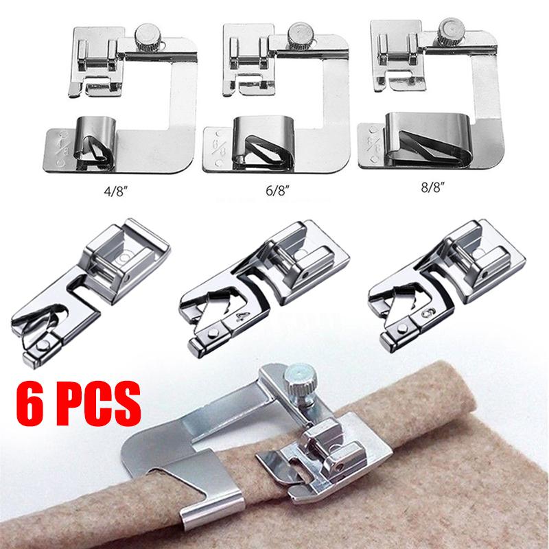 6 Pcs Sewing Machine Foot Press Foot Rolled Hem Feet Household Multi Functional Sew Accessories Hemming Foot Roll Hem Foot