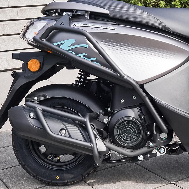 Qianjiang Qiaoyue 110 Front & Rear Bumper Guard, Exhaust Pipe Guard, Backrest, and Luggage Rack Accessories.