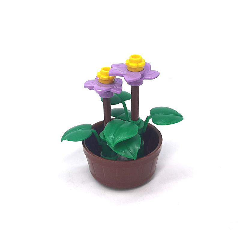 Potted garden plants small particles mosaic assembly building block toy leaves small flowers landscape ornament