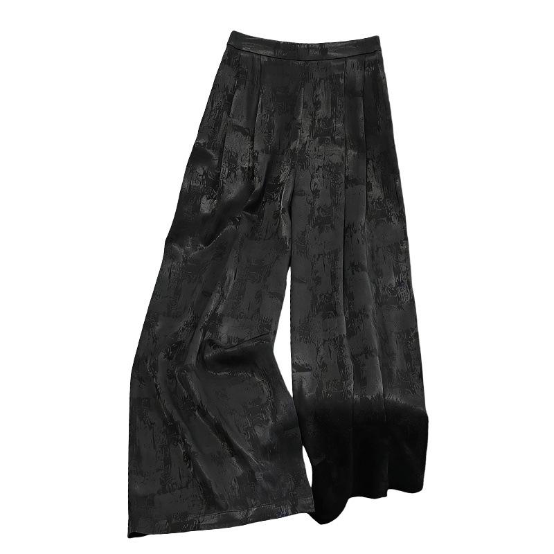 Silk Jacquard Wide-Leg Pants for Middle-Aged Women - Ethnic Style Retro Slimming Design