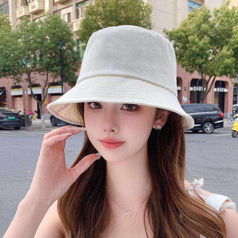 Solid color bucket hat for men and women four seasons versatile big eaves sunshade basin hat outdoor UV protection face small sunscreen hat