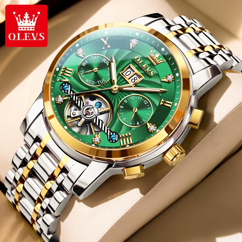 OLEVS 9910 Automatic Mechanical Watches Waterproof Luminous Hands Tourbillon Skeleton Wristwatches for Men Montre Relojes Hombre