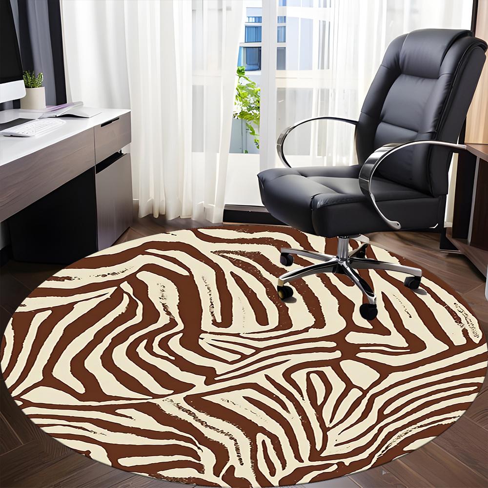 1pc Zebra Print Office Round Area Rug, Indoor Mat Suitable ForOffice, Under Office Chairs Bedroom Living Room Home Decor, Room Decot142