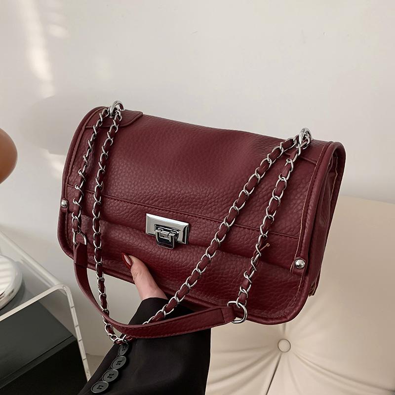 

Сумка через плечо из искусственной кожи для женщин с цепочкой, ретро-сумки на подмышках, коричневая, красная, высокого качества, повседневная, текстура, через плечо, модная