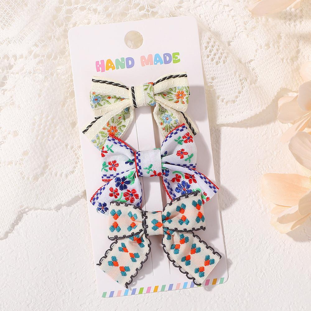 3Pcs/Set Sweet Cute Bows Hair Clip Fresh Printing Flower Checkered Hairgripes Lace for Girls Striped Yarn Barrette Gifts