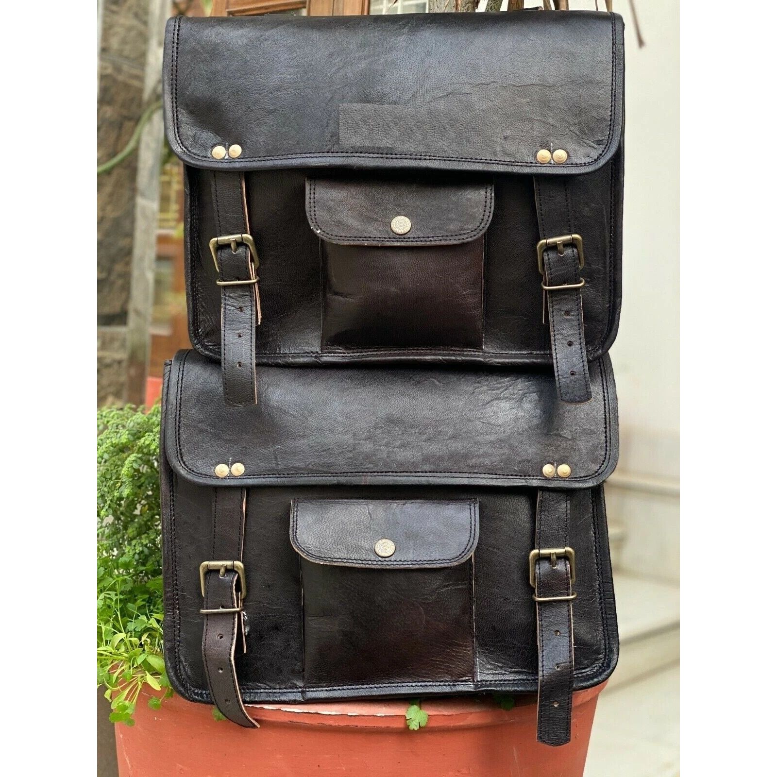 

Сумка Мотоциклетная Кожаная Сумка Боковая Ручная Работа 2 Седельные Кофры Хранение Винтаж 13 x 10 x 4 in