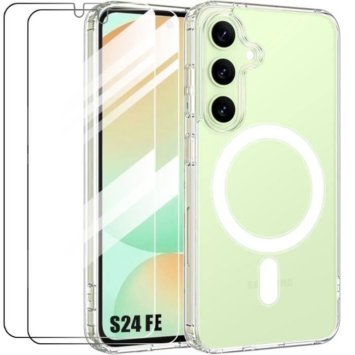 Coque protection - BOOLING - pour Samsung Galaxy S24 FE - Transparent - Cercle Magnétique - 2 Verres Trempés
