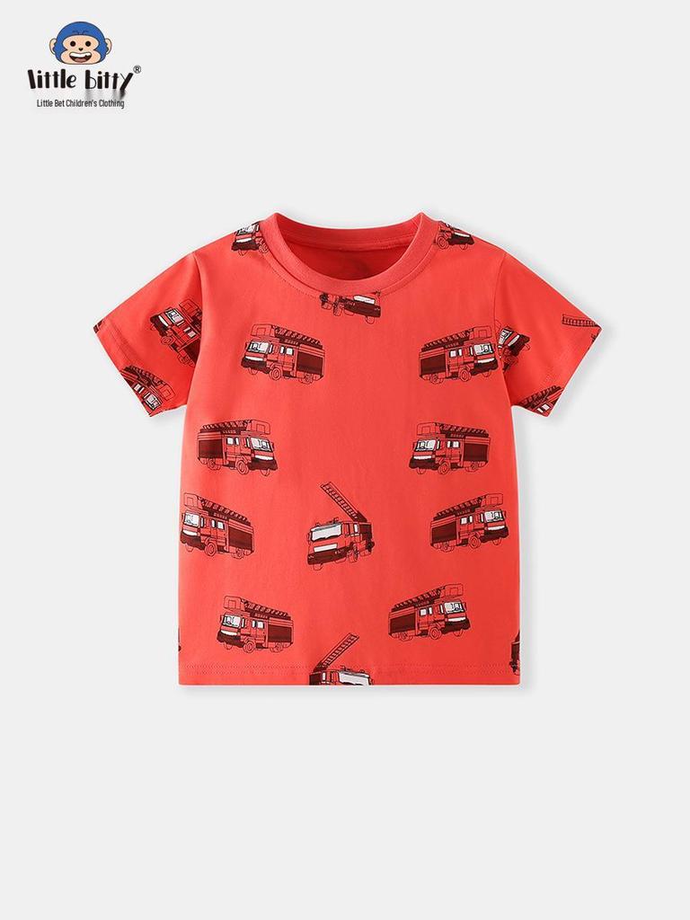 Children's Cartoon Car T-shirt - Spring/Summer 2026, Short-Sleeve, Round Neck