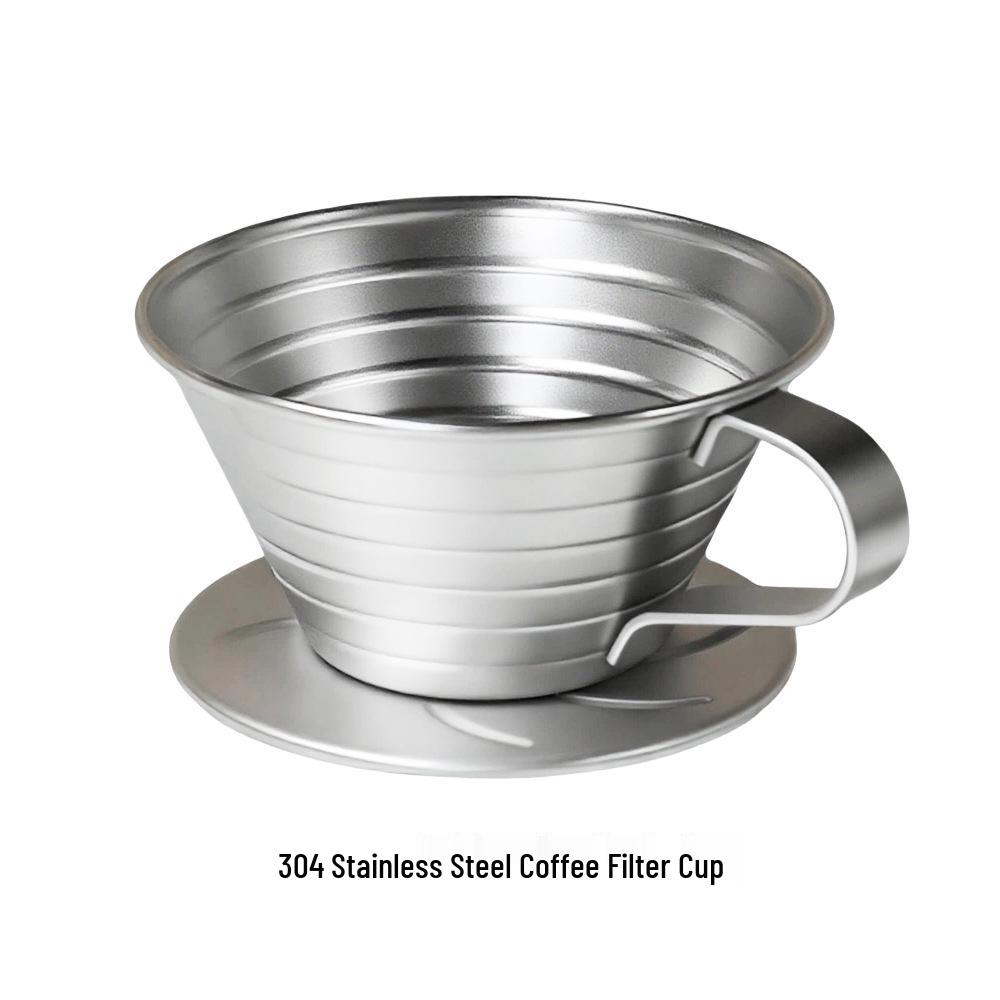 Stainless Steel Flat Bottom Pour Over Coffee Filter Cup and Pot Set