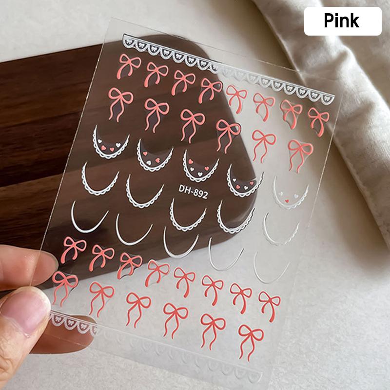 1 Sheet French Bowknot Silk Ribbon Nail Art Sticker Lace Elegant Line Soft Self Adhesive Decoration Manicure Decal