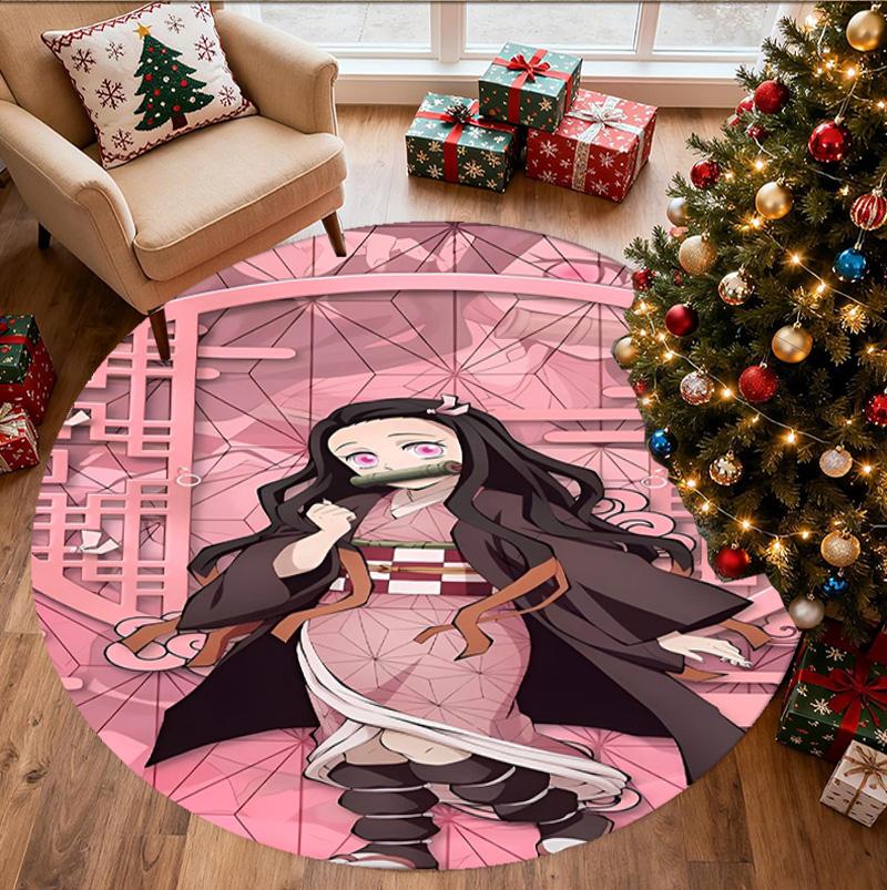 Demon Slayer Pattern Round Rug, Indoor/Outdoor Mat, for Picnic, Gameroom, Bedroom, Office, Living Room, Home Decor Carpet, Birthday Gift