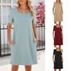 Women's Summer Square Collar Short Sleeve Pocket Solid Color Dress