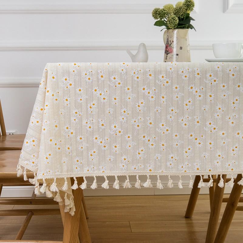 Linen Cotton Floral Daisy Tablecloth Photography Backdrop Cover Kitchen Decor