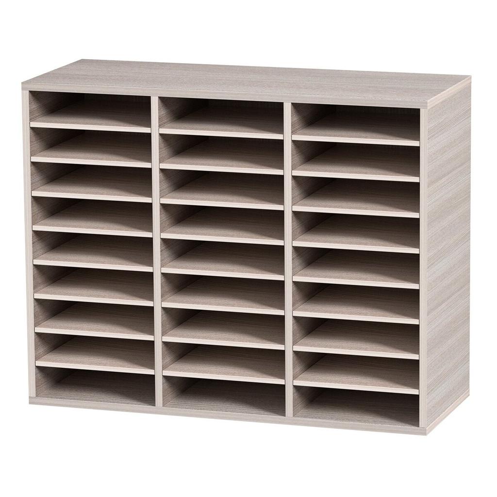 Wood Literature Organizer File Sorter Paper Storage Holder 27 Slots Grey