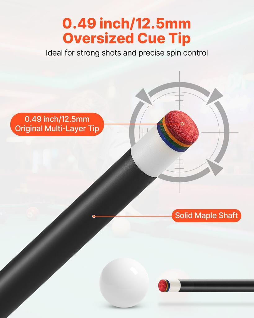 Pool Cue, 1 Piece Pool Stick, 1473.2mm & 538g Canadian Maple Wood Billiard Pools Cue Stick with Multi-Layer Tip & ABS Connection Ring, Cues Sticks for