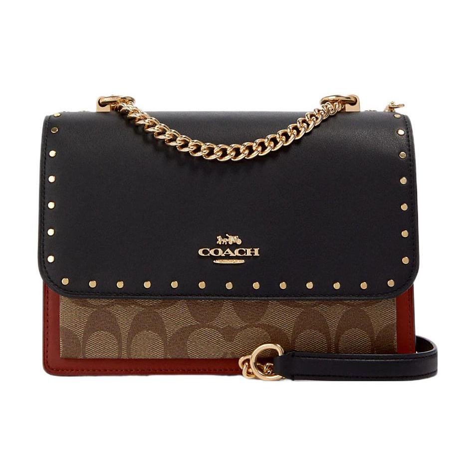 

Новая кожаная сумка-сундук COACH Klare, сумка на плечо, сумка кроссбоди, маленький размер, женская, черно-коричневая 90400-IME7V 21.6*7.1*16.0CM