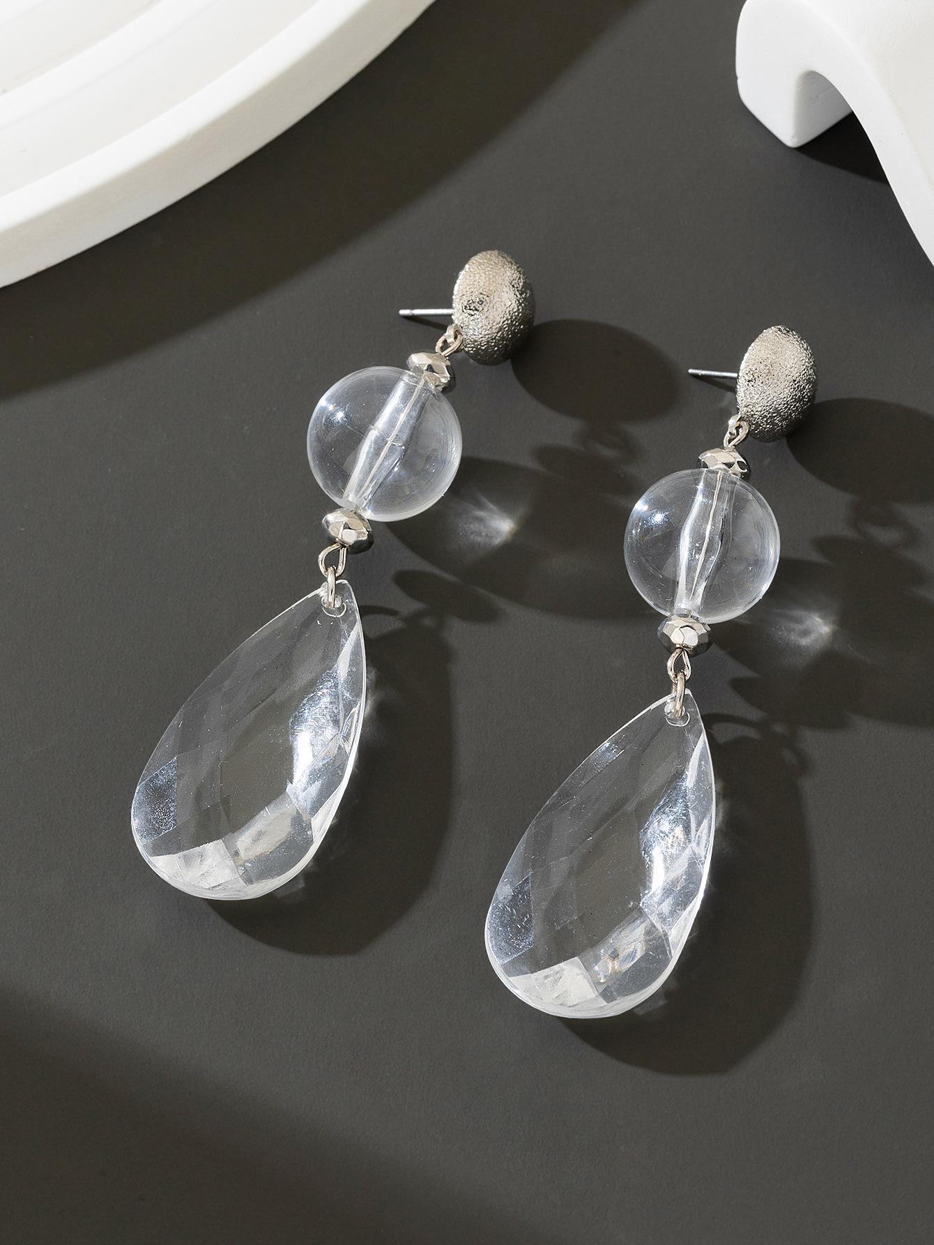 2026 Trendy European & American Designer Retro Transparent Ball Long Earrings прозрачный