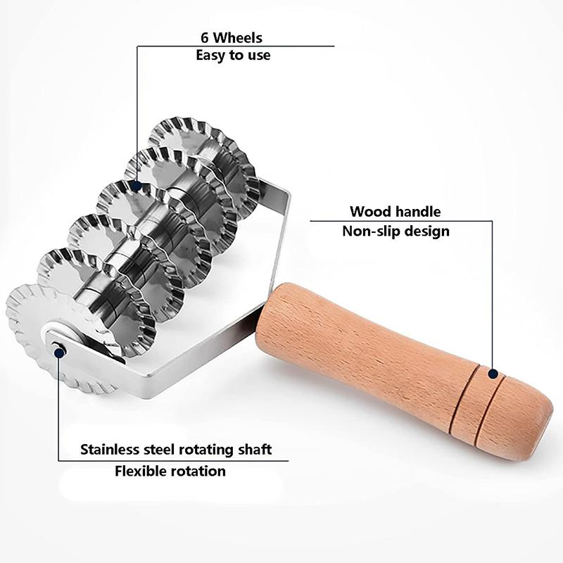 Stainless Steel Pastry Dough Lattice Roller Cutter with Wood Handle Noodle Cookie Dessert Pizza Bread Roller Cutter Knife Slicer