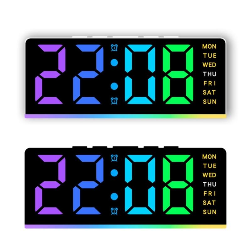 Color Changing Bedside Clock LED Time Week Date Display Quiet Night Light Brightness Adjustable Home Bedroom Accessory