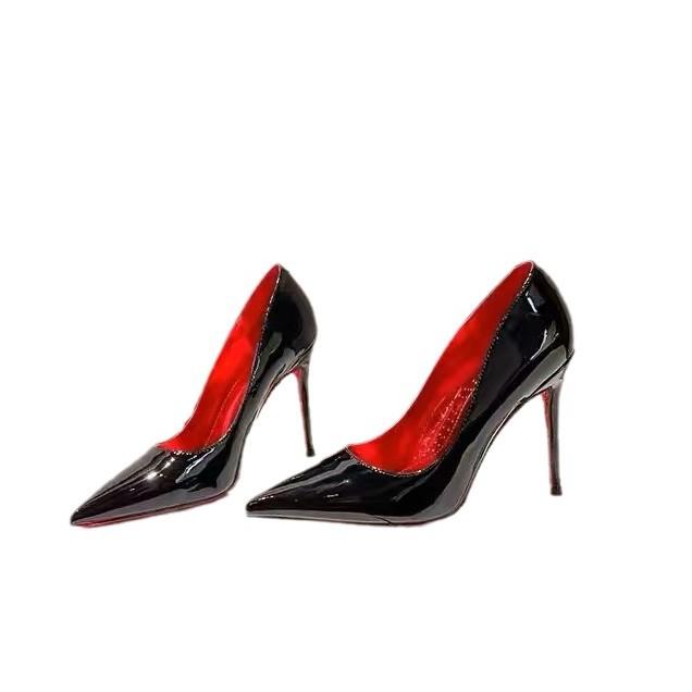 Red-soled high-heeled shoes women's new black sexy professional patent leather pointed single shoes stiletto women's shoes