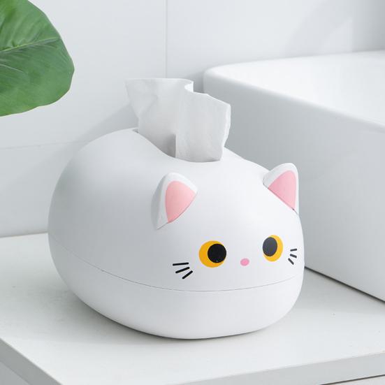 Tissue Dispenser Cute Cat Shaped Paper Holder Large Capacity Wide-Mouth Design Multi-Functional Storage Box