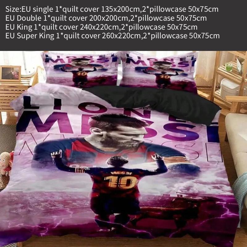 

Superstar Football Messi Pattern Duvet Cover Pillowcase Bedding Set Boy For 135x200cm