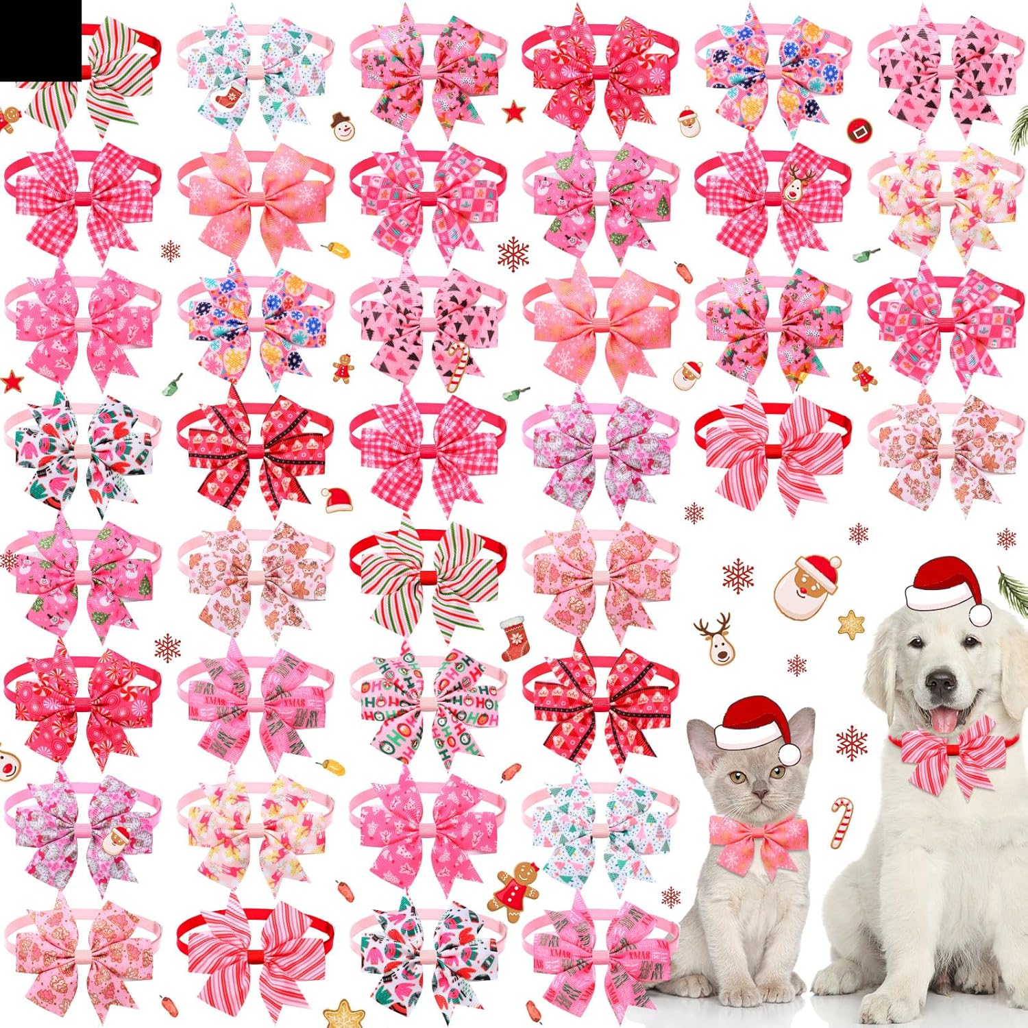 Talltalk 40 Pcs Valentines Collars for Dogs Pink Bow Ties for Dogs Adjustable Cat Bowtie Butterfly Pet Neckties Valentines Bowtie for Small Medium Christmas