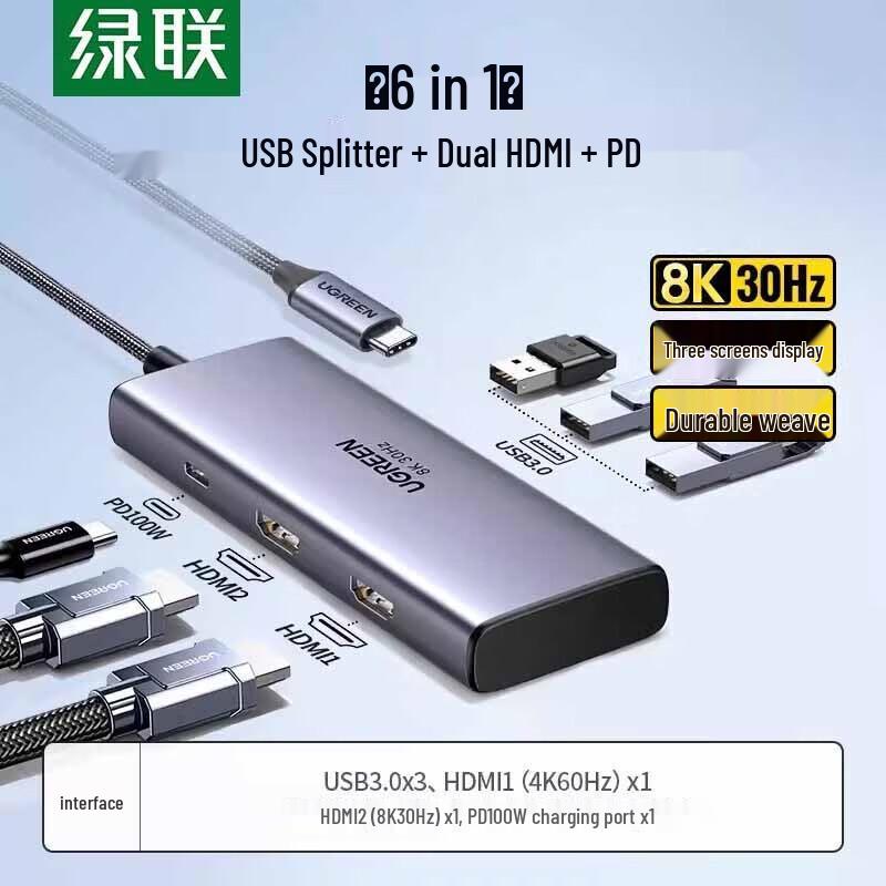 UGREEN 6-in-1 Type-C 8K Docking Station