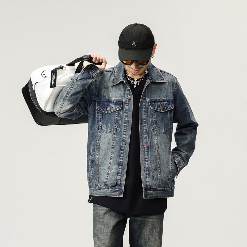 

Spring and Autumn Handsome Denim Jacket American High Street Handsome Men s Denim Jacket 5XL
