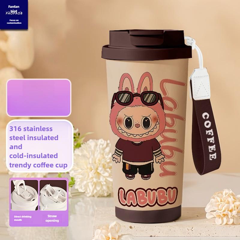 Tecknad Rostfri Stålkopp Högvärdig Termosmugg 3D Dubbel Drickstrå Kaffekopp