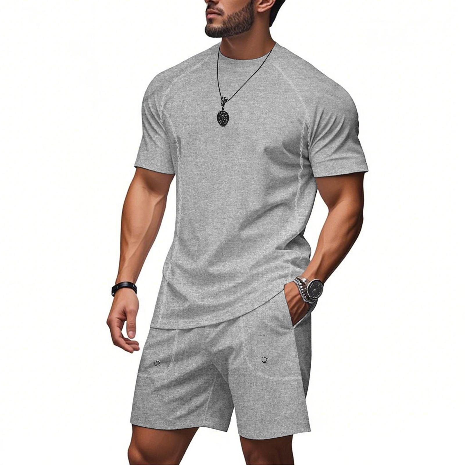 

Men s Lightweight Breathable Athletic Set Short Sleeve T Shirt and Shorts Running Fitness Training Outfit Summer Sportswear M