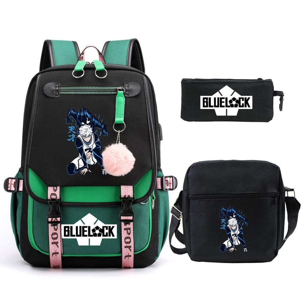 Trend Campus Primary And Secondary School Students Schoolbag Blue Prison Periphery Animation Backpack Pencil Bag