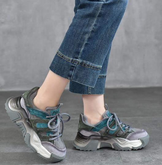 Fashion 5cm Women Moccasins Vulcanize Autumn Spring Chunky Sneaker Comfy ShoesDenim Genuine Leather Synthetic Loafer