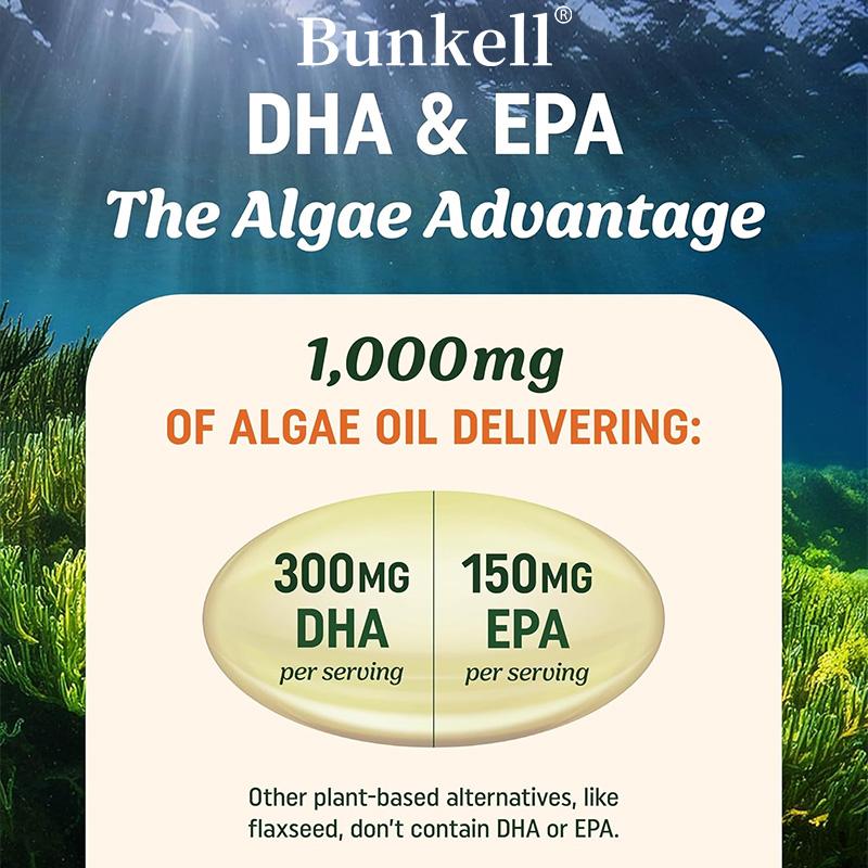 Complément alimentaire à base d'huile d'algues Oméga-3 végétalienne, 120 gélules molles par flacon