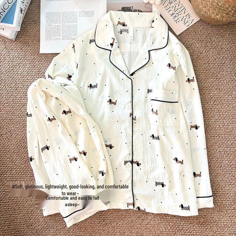 Cloud Cotton Cartoon Pajama Set: Long Sleeve Cardigan and Pants for Women